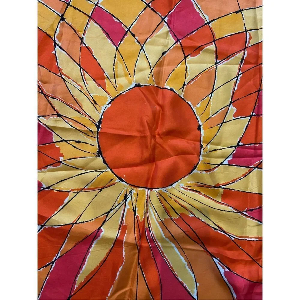 Vintage Vera Neumann Hand Rolled Silk Scarf orange Sun Sunflower Pattern